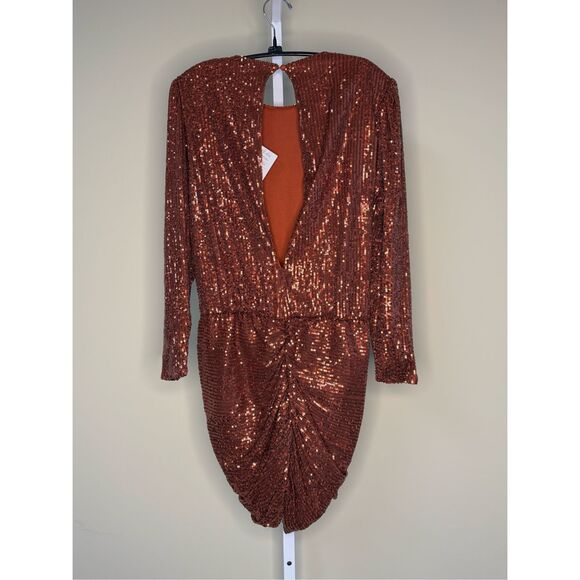 Retrofete NWT Flynn Ruched Sequin Tulle Mini Dress in Copper Size M - Picture 6 of 11